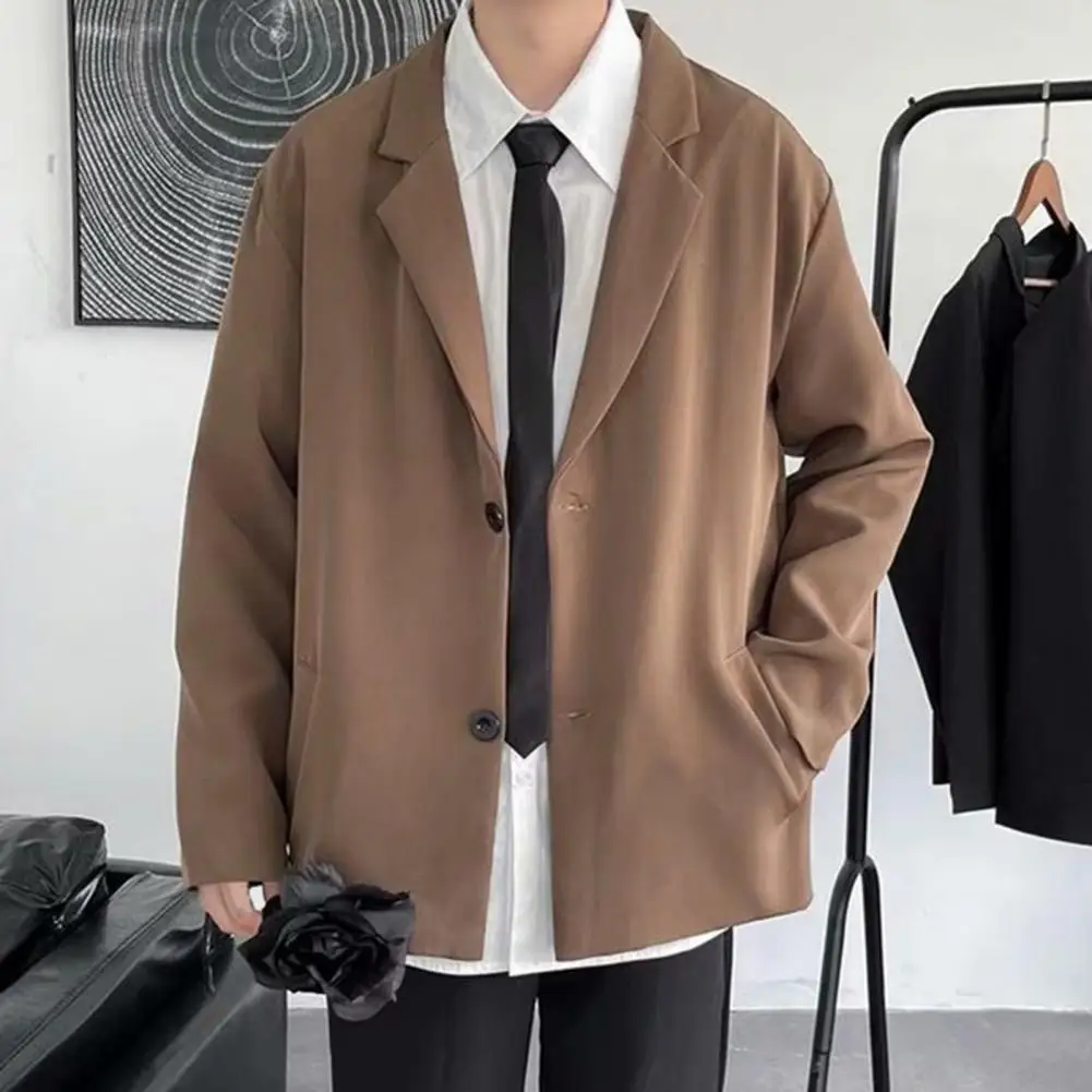 

2026 Мужской повседневный пиджак с длинными рукавами и карманами, однобортный пиджак, пальто, весенне-осенний офисный пиджак с лацканами, мужская одежда