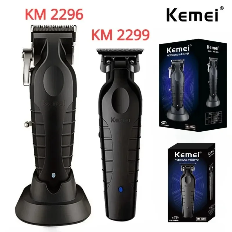 Máquina de Cortar Cabelo Profissional Kemei 2296 2299 Sem Fio, Aparador de Cabelo 0mm Zero Gap, Máquina de Acabamento Elétrica para Barbeiro