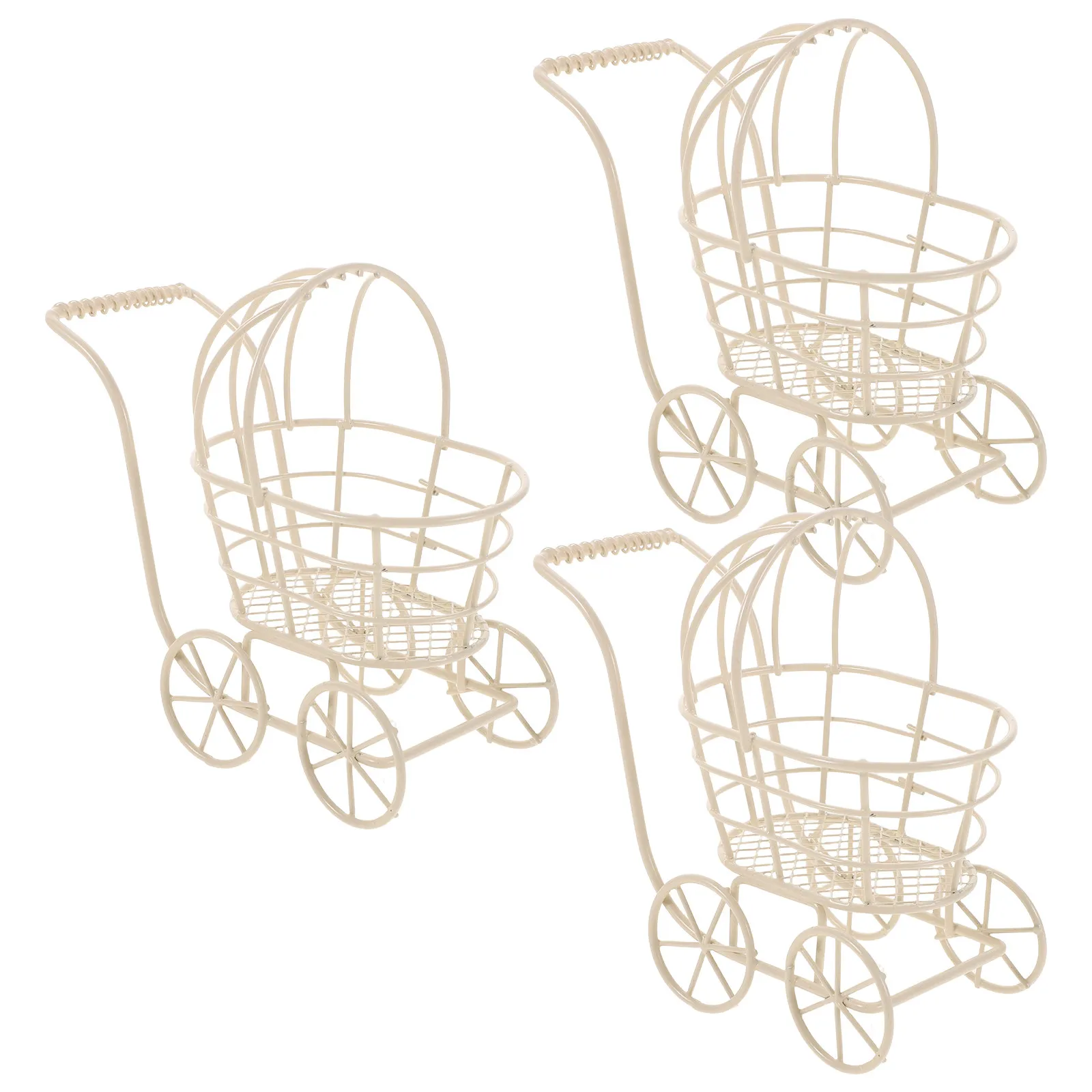 

3Pcs Miniature Baby Pram Metal Wire Stroller Set Sturdy Living Room Accessories for Kids Play Stroller Organizers Imaginative