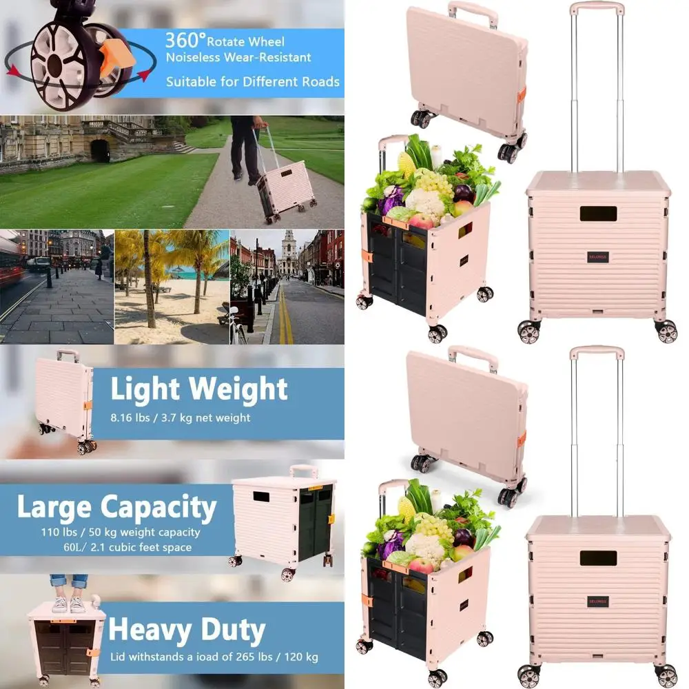 

Складная тележка на колесиках с 4 поворотными колесами и телескопической ручкой для покупок, путешествий и хранения