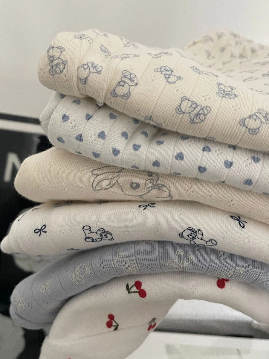 

Cute Cartoon Print Eyelet Long Pants Women Elastic High Waist Loose Straight Trousers Spring Sweet Cotton Casual Home Pant New