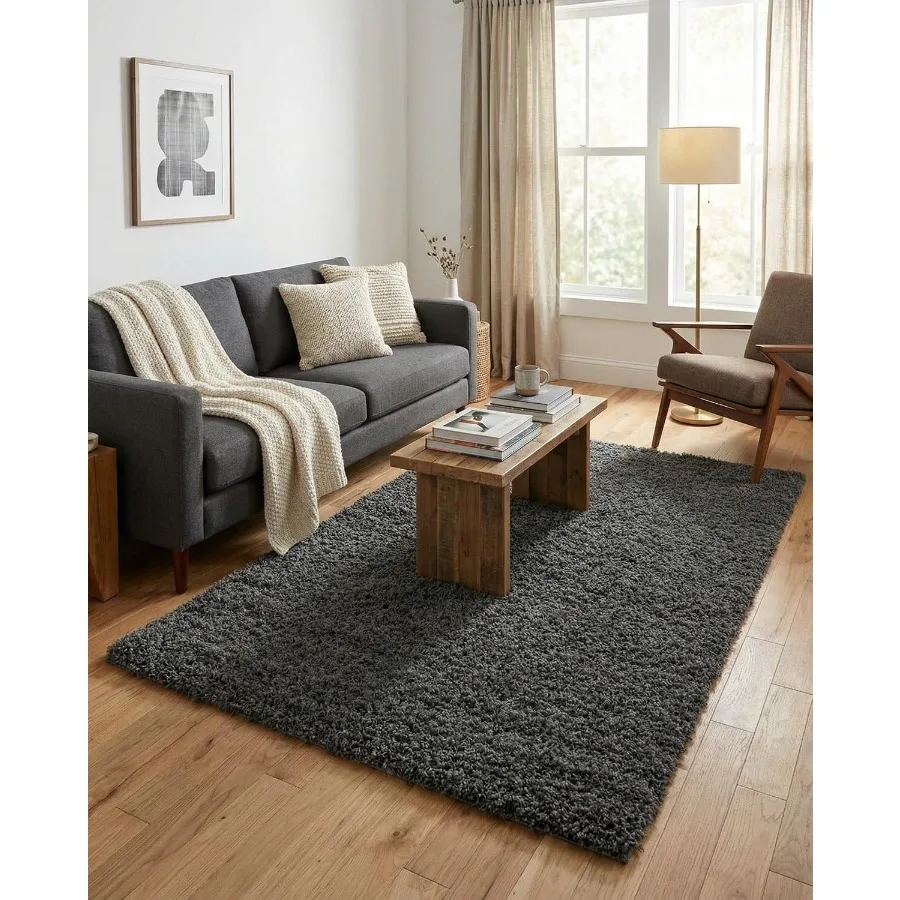 Solid Shag Rug 4' 1 x 6' 1 Shag Rug Plush High Pile for Bedrooms, Playrooms, and Nurseries