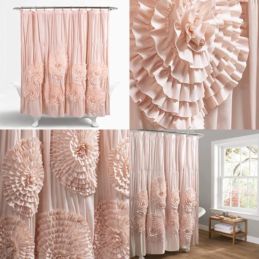 

Serena Shower Curtain, 72 W x 72 L, -Ruffled Bathroom Curtain - Pink Fabric Shower Curtains - Coquette Decor