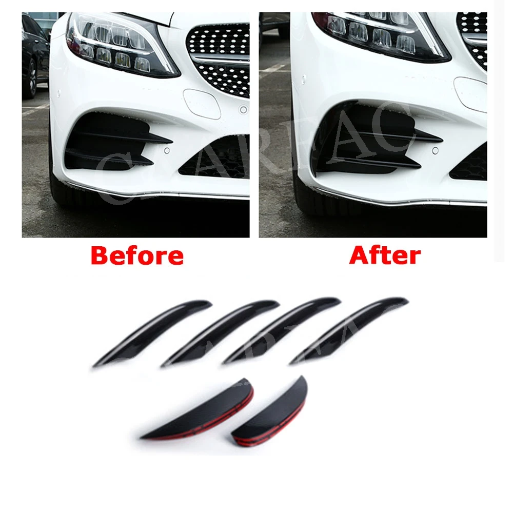 6 PCS Front Fog light Cover trims Strips for Benz C Class W205 C205 C180 C260 C300 2019-2022 Cabon Fiber ABS Car Grille Decals