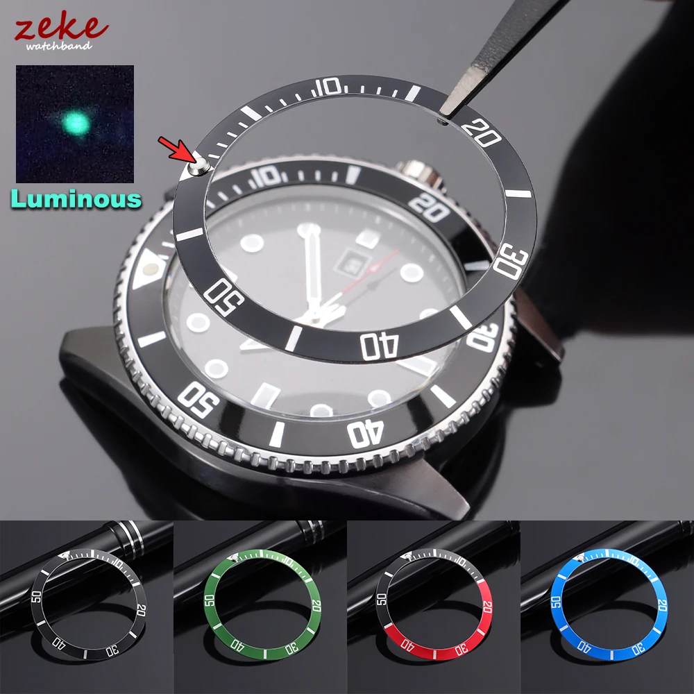 Anillo de inserción de bisel de aluminio para esfera de reloj de 37.5mm*30.5mm, luminoso, pieza de repuesto para reloj, accesorios, herramienta de reparación de bisel de reloj