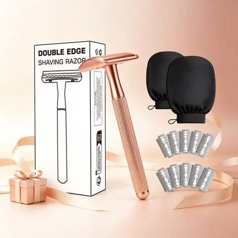 Women Safety Razor Set With 2pcs Exfoliating Glove 10pcs Blades Stainless Steel Handle Wet Shave for Bikini Legs Underarms