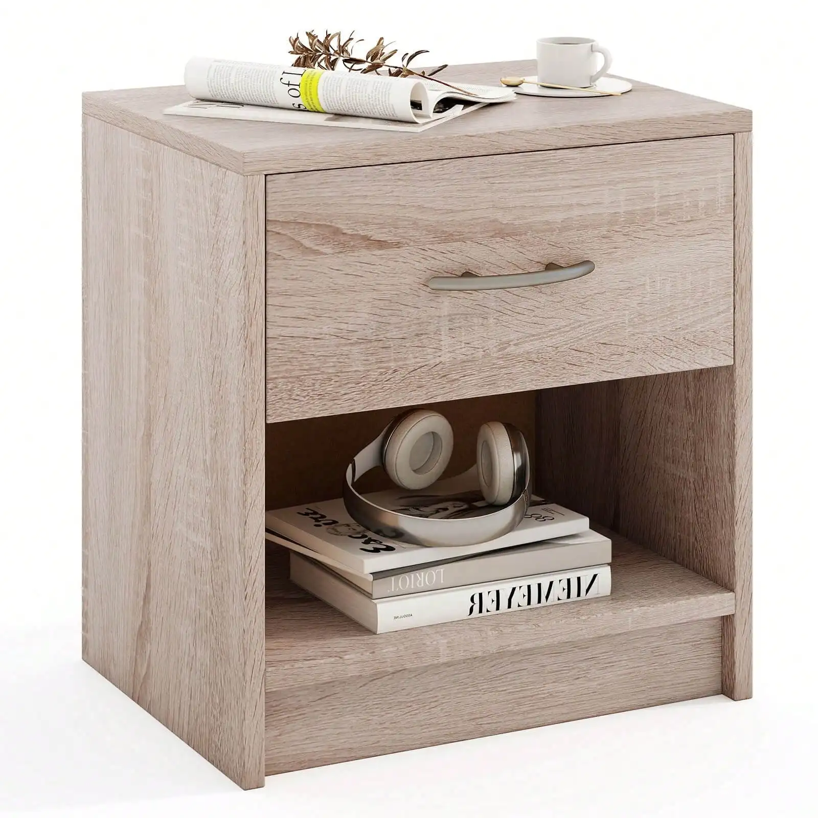 

Modern Nightstand Bedside Table With Drawer Open Storage Shelf For Small Spaces