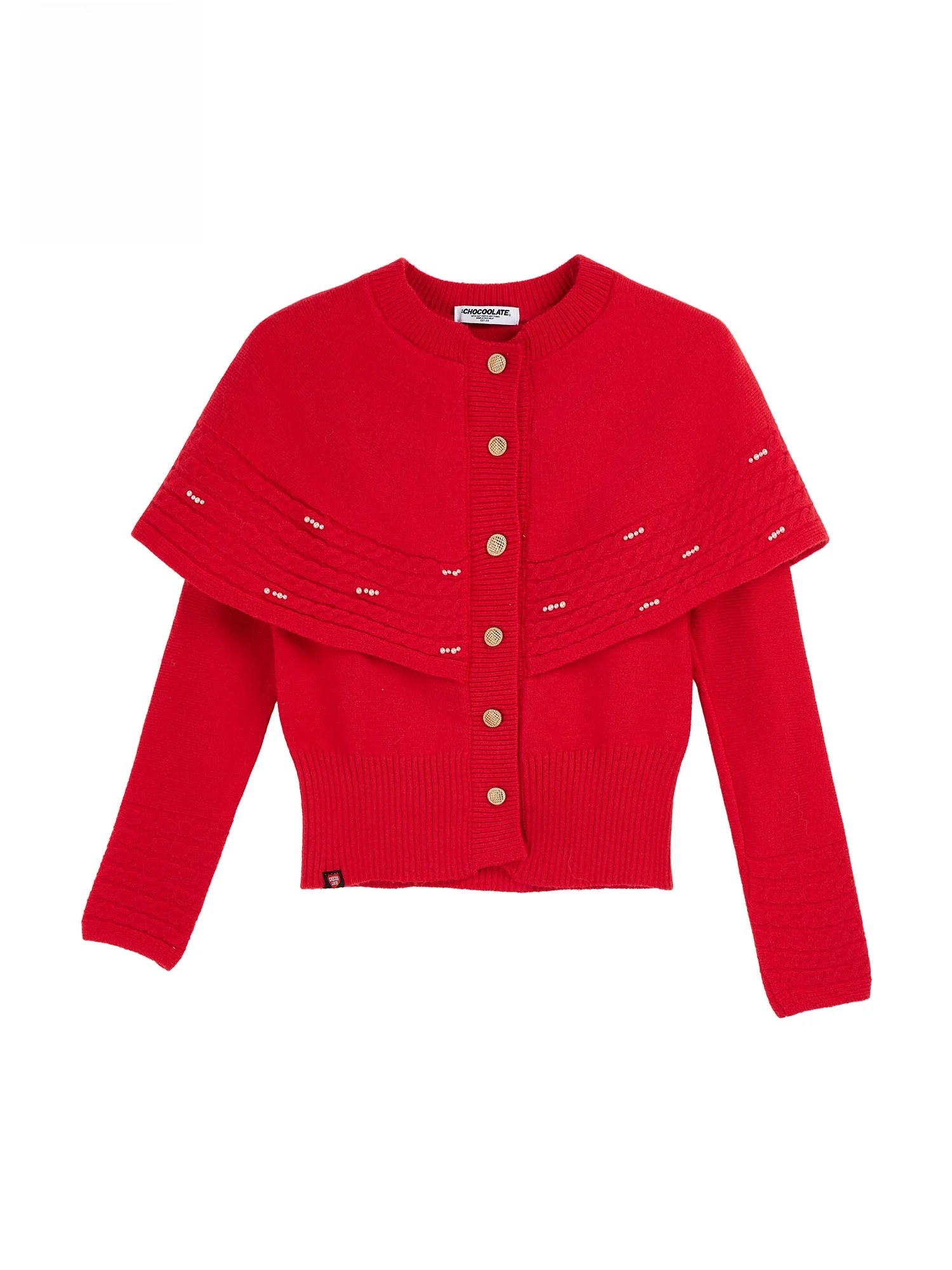 

Красное вязаное цельное пальто-кардиган для женщин, модное, с круглым вырезом, на осень, из смесового хлопка и полиэстера, премиум-класса