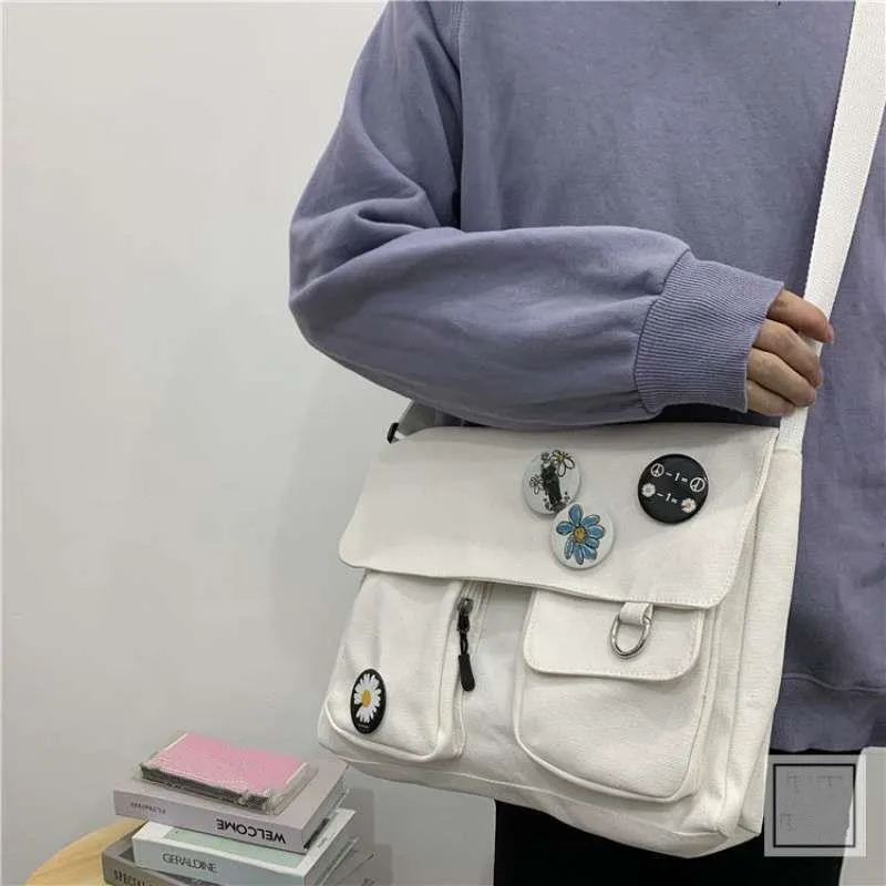 Moda młodzieżowa płótno przekątna torba Crossbody wersja codzienna panie duża pojemność torby na ramię jednolity kolor kobiety Messenger torby