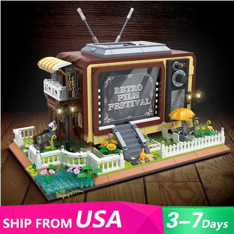 

2127 шт., креативный эксперт MOC City Street View, Flim Center, модель телевизора, мини-строительные блоки, кирпичные головоломки, игрушки для детей, взрослых, подарок