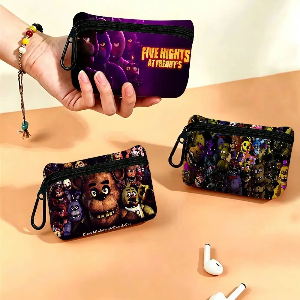 F-Fnaf F-Five-N-Nights-At-F-Freddys Anime Multifunctional Oxford Cloth Small Pouch With Hook Mini Coin Wallet Earbud Storage Bag