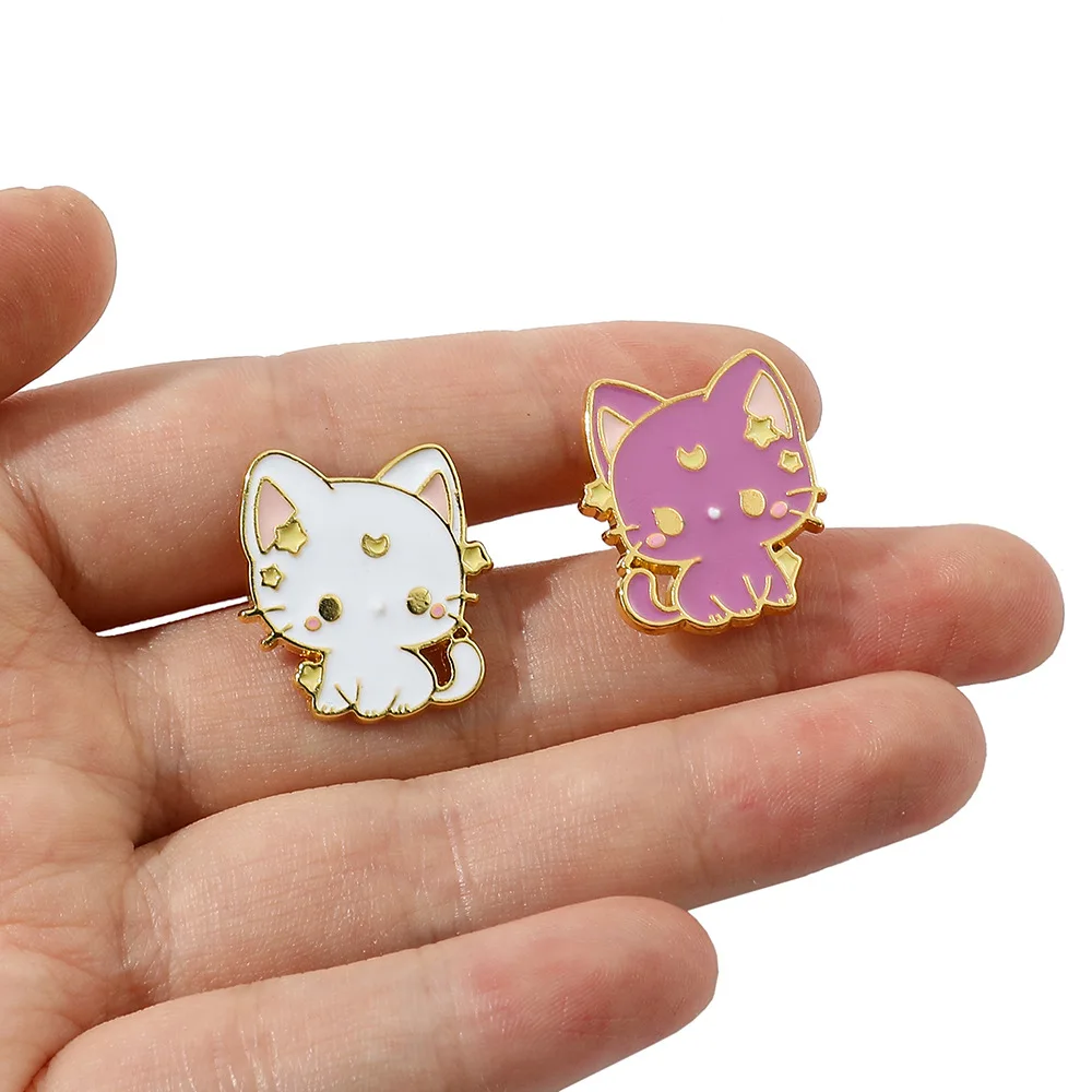 Creative stars moon kitten brooch cute cartoon cat metal badge personalised decorative pin