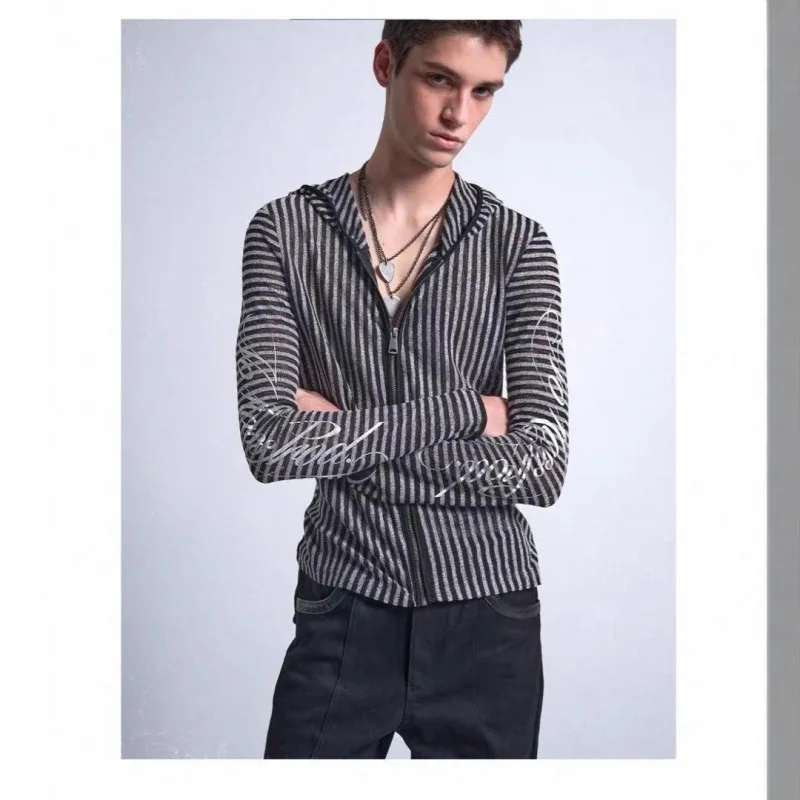 Y2K Women's Striped Outfit Hooded Zip Cardigan And Cowl Neck Long Sleeve T-shirt Slim Fit Streetwear Top for Autumn