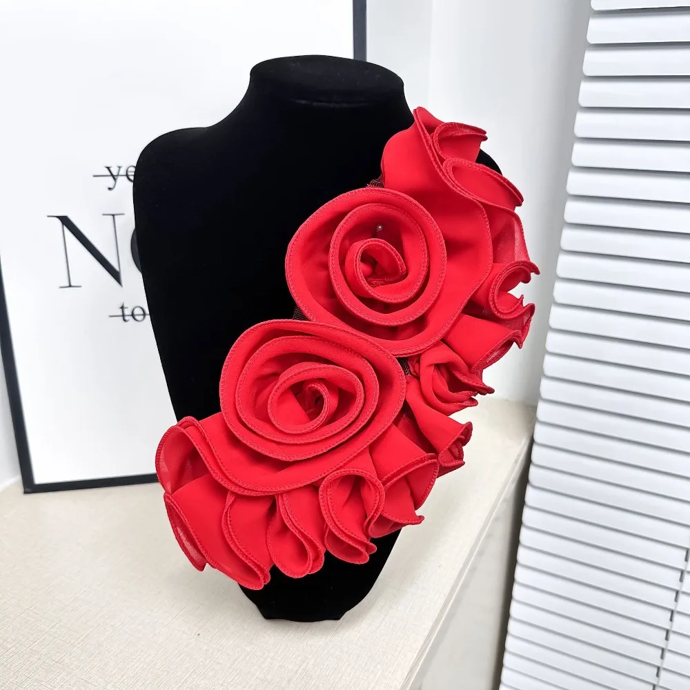 New Style Shoulder Collar Exaggerated Big Flower Pleated Flower Cloth Pressed Pleated Craft Flower DIY Clothing Brooch Accessory