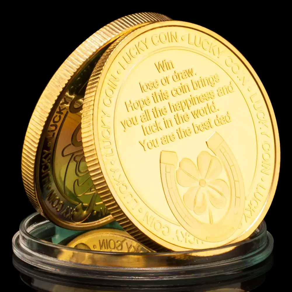 Dearest Father Lucky Coin Creative Gift Best Dad Four Leafs Clover Collectible Silver Gold Plated Commemorative Coin