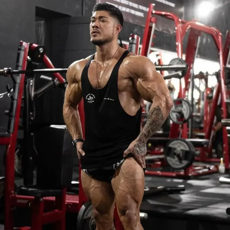 

Summer New Summer Y Back Stringer Bodybuilding Vest Fitness Muscle I-shaped Training Gym Sleeveless Vest 100% Cotton T-shirt