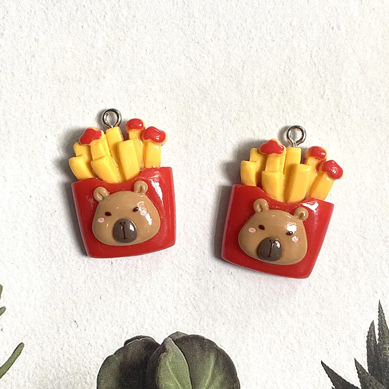 Breloques en résine Capybara paresseux lumineux, gâteau de poisson de dessin animé Kawaii, hamburger, frites, pendentif, accessoire, boucle d'oreille bricolage, fabrication de bijoux, 10 pièces