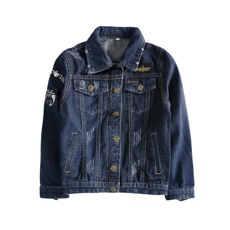 4-14 Yrs Old Boys Denim Jacket All-Matched 2023 Spring Fall Children Solid Washed Casual Coat Male Kids Holes Outerwear Clothes