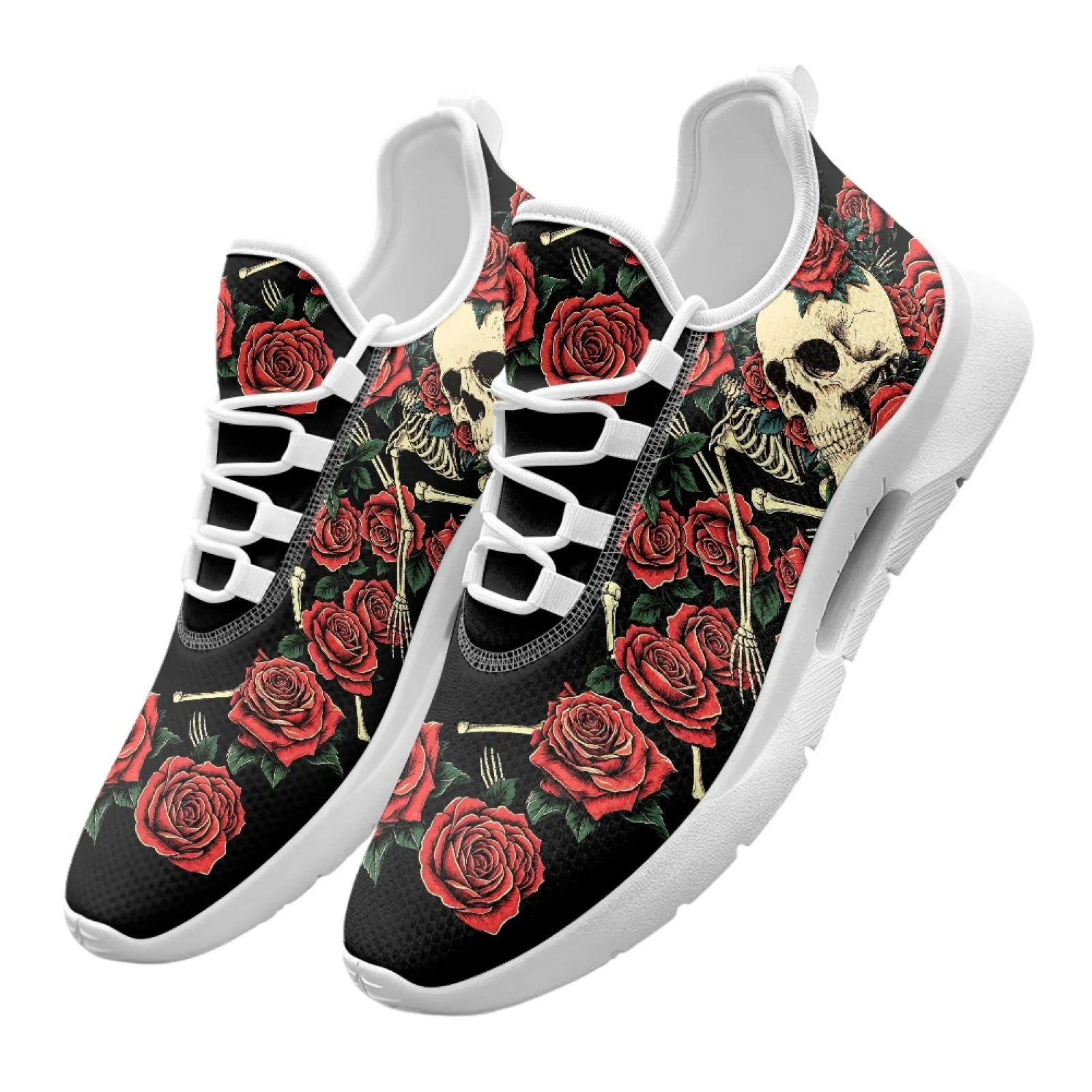 XIXIRIMIDO Lace-up Casual Shoes Men's Sneakers Comfortable Breathable Walking Shoe Women's Lightweight Sneaker Soft Rose Skull