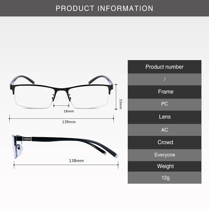 Metalen Halve Frame Bijziendheid Bril Vierkante Bijziendheid Bril Mannen Vrouwen Anti Blauw Licht Bijziendheid Eyewear Bril Dioptrie 0 -1.0 tot 6.0