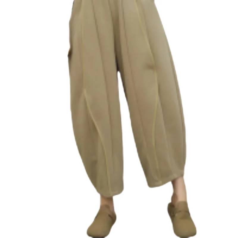 Pantalones Harlan de pierna ancha holgados de nueve cinco con cintura elástica y cintura alta, pantalones informales para mujer, novedad de Otoño Invierno