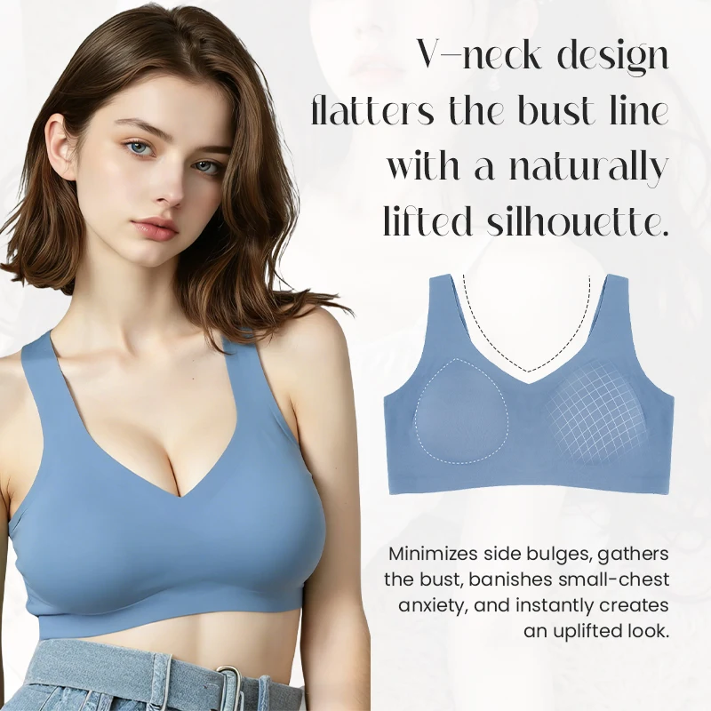 

KOOMIHO Women Underwear Bra Chest Cushion Set Lightweight Breathable Mesh Cups Traceless Detachable Breast Pad Gather Breast Set