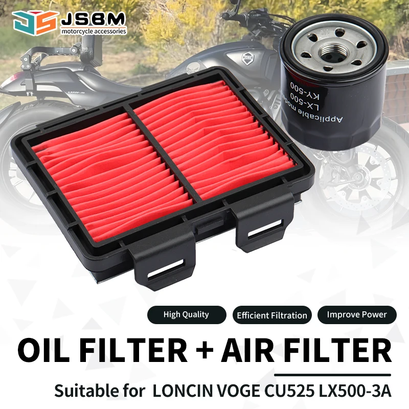 

JSBM Motorcycle Accessories Air Filter Oil Filters For LONCIN VOGE CU525 LX500-3A 180100171-0001 Engine Intake Cleaner Element