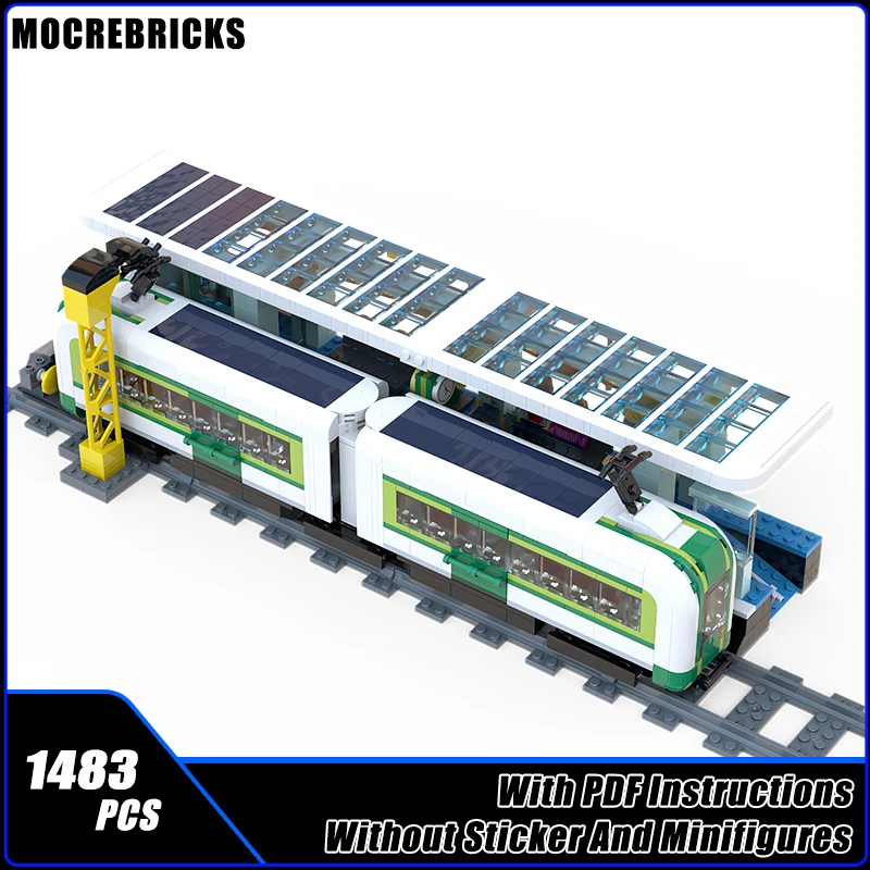 MOC City Tracks Train Bricks Model Sets Creative Solar Tram and Station High-tech Building Blocks Assembly Toys Kid's Xmas Gifts