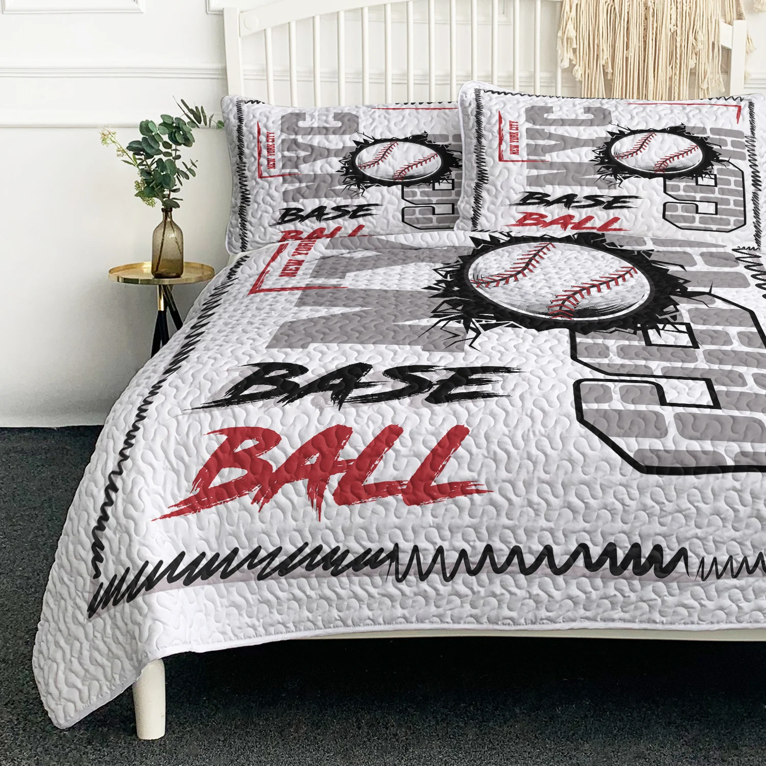 

Cool Baseball Design Quilt Set for Sports Lovers Soft Comforter With 2 Pilowcases Nice Gift for Birthday Christmas