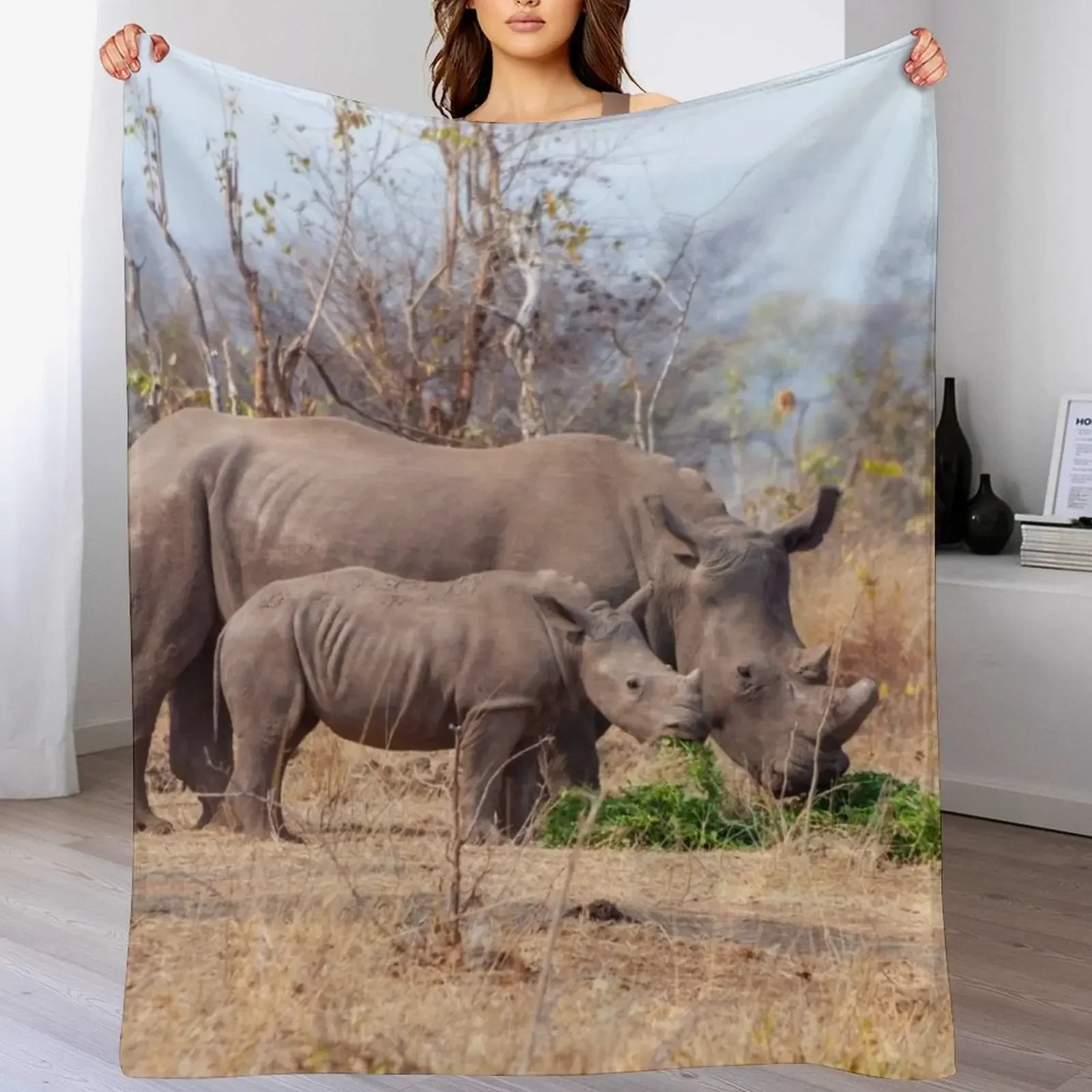 Rhino Mom and Baby Throw Blanket, mantas suaves a cuadros de felpa