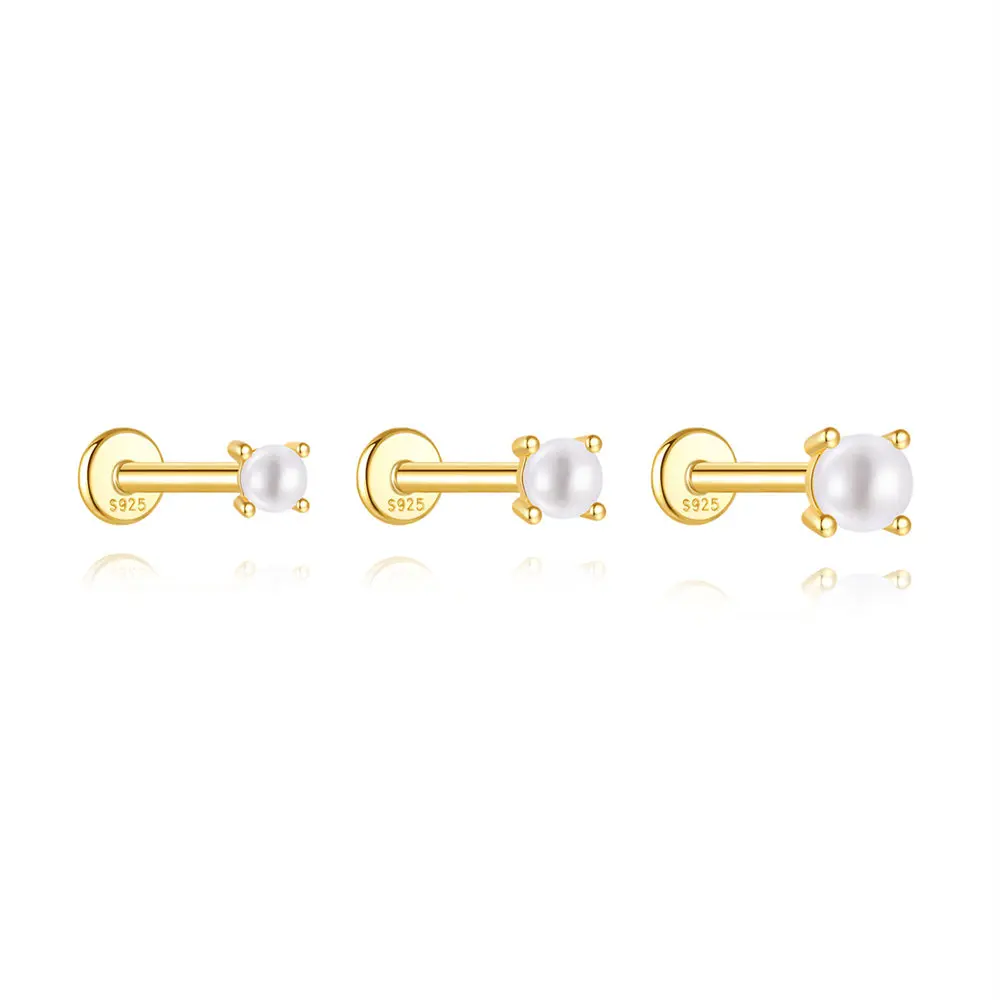 CANNER 1PC 2/3/4mm Classic Pearl Thread Piercing Ear Bone Nail For Women 925 Sterling Silver Ins Exquisite Mini Earring Jewelry view 5