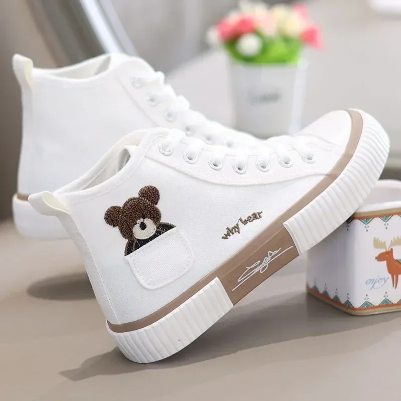 Cute Women's Canvas Shoes Women Shoes Pocket Bear Ladies Sneakers Versatle Female Vulcanized Shoes High Toc Women's Shoes