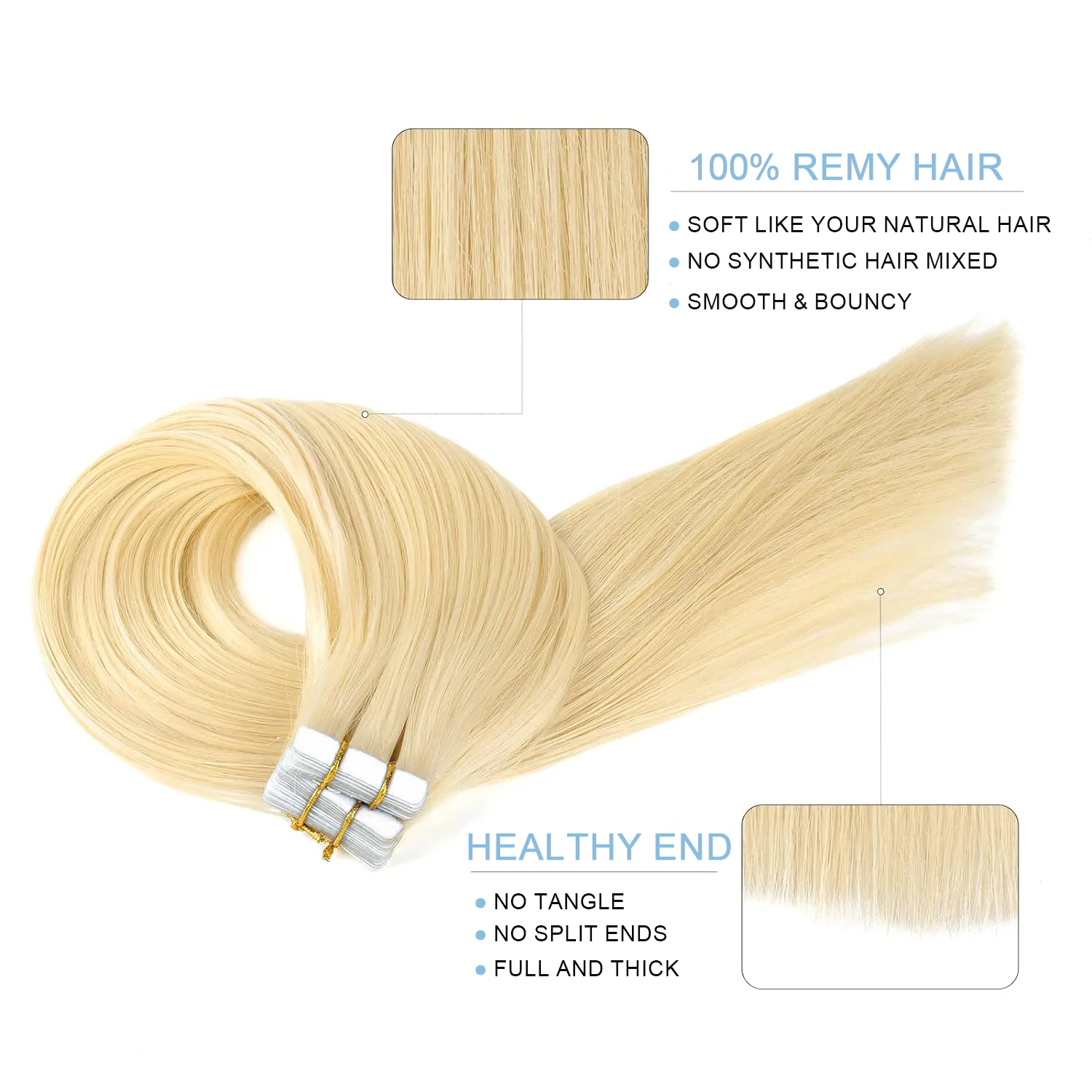 Extensiones de cabello humano 613 Remy brasileño, pelo liso y sedoso de 16 a 24 pulgadas, 100% rubio platino, 50G