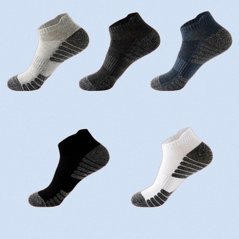 5 Pairs Summer Men's Ankle Athletic Running Socks Low Cut Sports Socks Breathable Cushioned Tab Socks For Men Women Socks