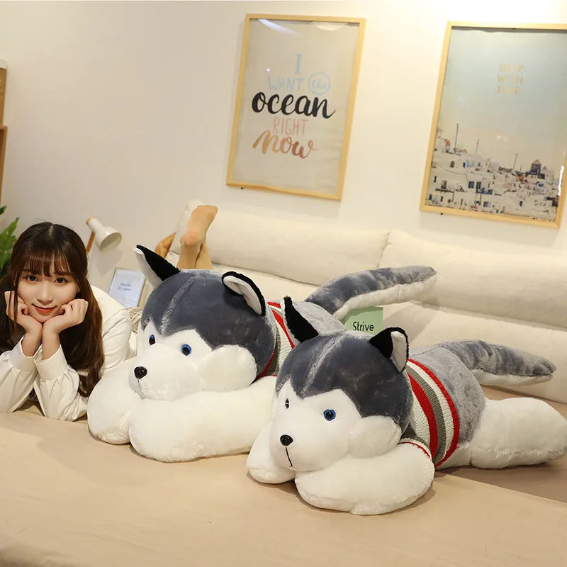 120CM Cute Soft Kawaii Huge Husky Plush Toys Dog Stuffed  Animals Long Pillow Doll For Kids Girlfriend Birthday Gift Home Decor