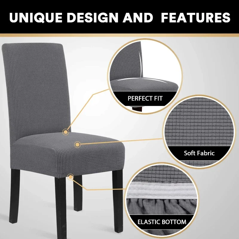 Stretch Jacquard Dining Chair Cover Solid Color Dustproof Seat Slipcover Elastic Anti-cat Scratch Chair Case for Living Room