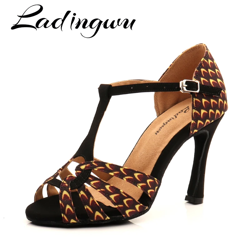 Ladingwu Dance Shoes Ballroom Printed Denim Latin Dance Shoes Women Profession Salsa Dance Shoes  New Dance Sandals 6-10cm