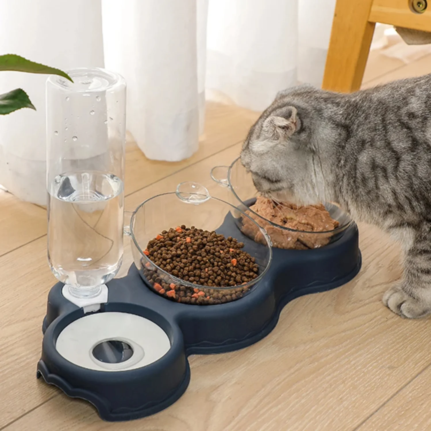 

Automatic Cat Food Bowl Feeder and Water Dispenser with Raised Stand - Pet Dog Cat Food Container and Drinking Dish - Pet Watere