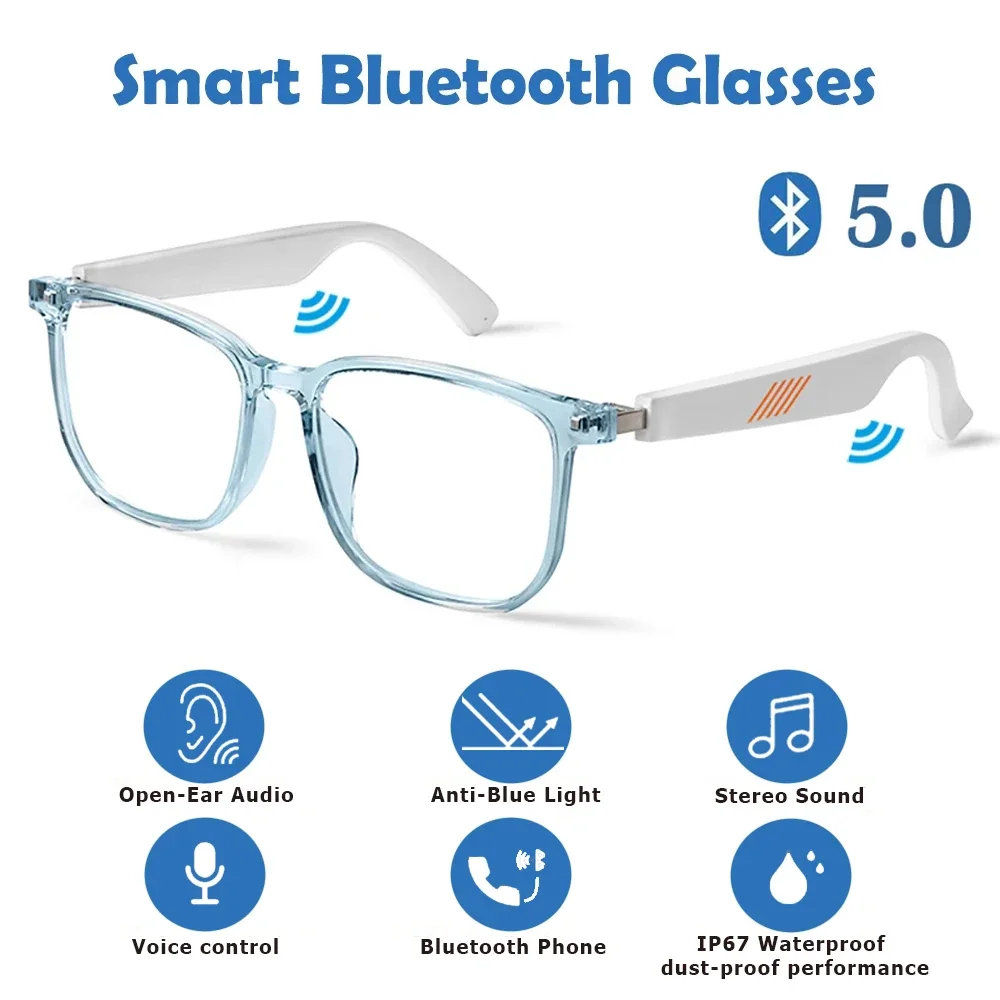 

New 2024 Smart Bluetooth 5.0 SunGlasses Anti-BlueLight Eyeglasses IP67 Hands-Free for Calling Music Sport Otdoor Wireless Stereo