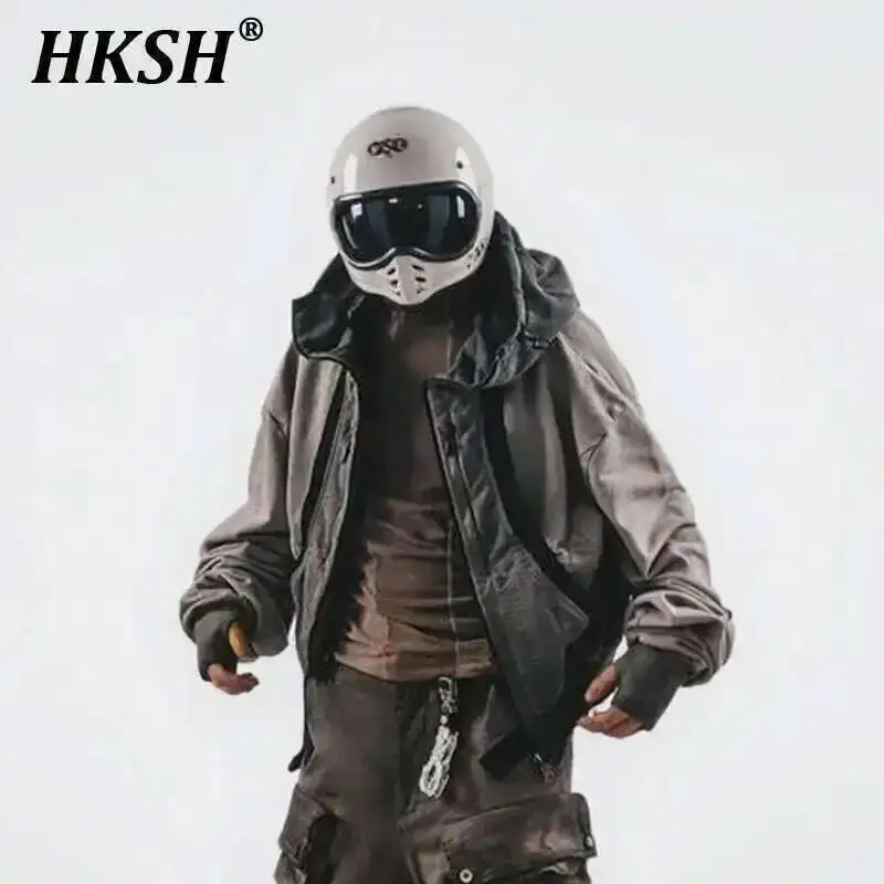 

HKSH Waste Land Washed Outdated Стильные толстовки Деконструированные градиентные эластичные украшения Короткий силуэт Шикарные топы в стиле панк HK3656