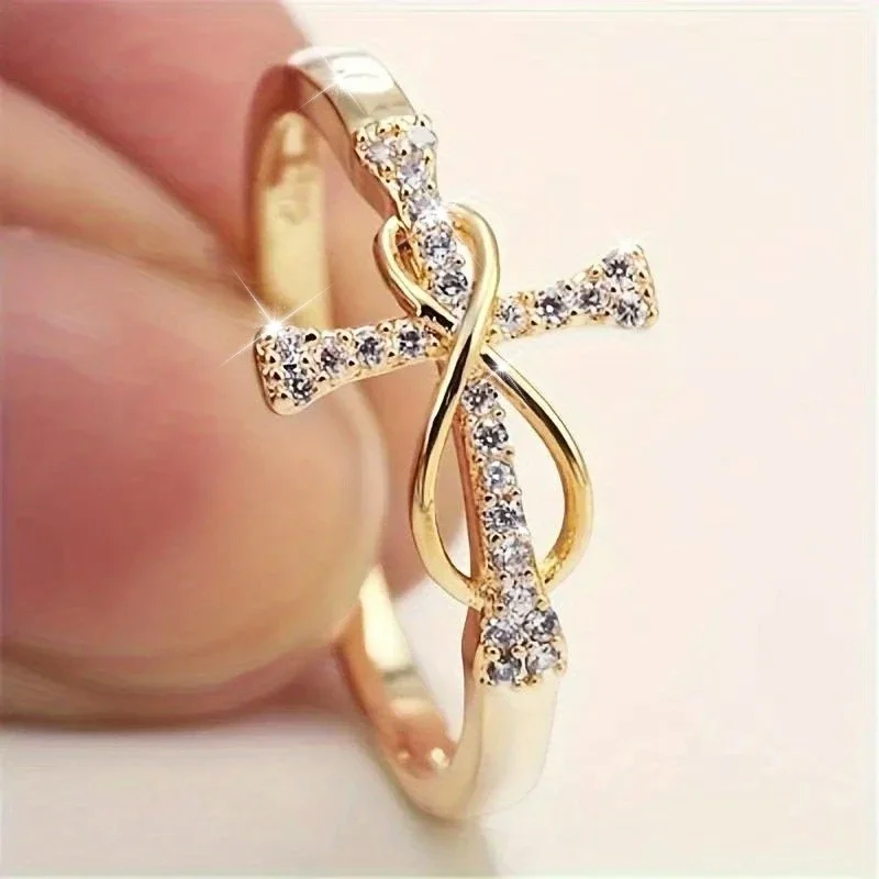 1pc of Women'S Fashion Ring Easter Cross Ring Inlaid with Synthetic Zirconia Infinity Symbol Ring Men'S And Women'S Party Casual Ideal Additions