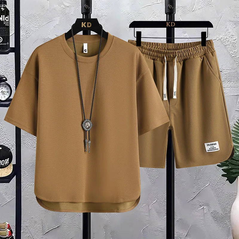 

Men's Casual 2-Piece Sportswear Set Streetwear Fashion Tracksuit T-shirts and Shorts Camping Clothes Beach Pant Youth New