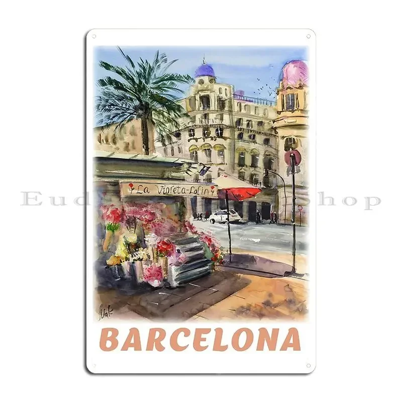 Barcelona Print Metal Sign Design Cinema Bar Character Mural Tin Sign Poster