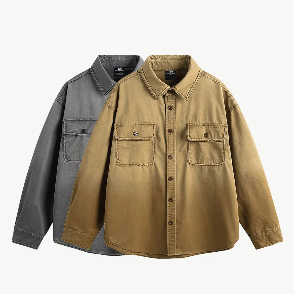 

Gradient Washed Cotton Shirt Men Streetwear Fashion Loose Casual Long Sleeve Oversize Vintage Cargo Shirts Cityboy Blouses
