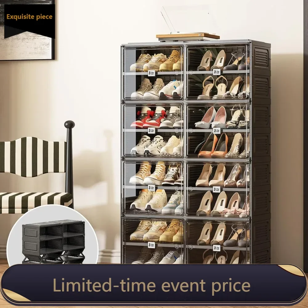 

Компактная черная полка для обуви, органайзер для обуви в шкаф или прихожую, прозрачные штабелируемые коробки для хранения обуви, контейнеры для кроссовок.