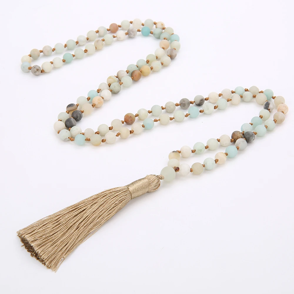 OAIITE 6mm Mattle Amazonite 108 Mala Beaded Necklace Meditation Yoga Prayer Jewelry for Men and Women Natural Stone Necklace