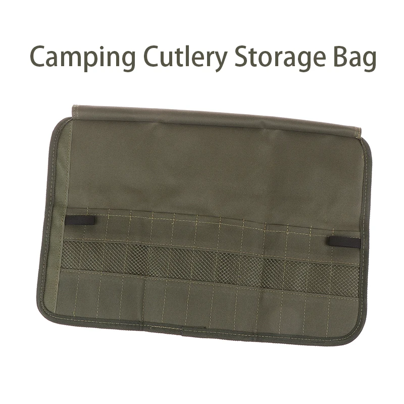 Outdoor Camping Cutlery Storage Bag Portable Roll Up Pouch Bag Cutlery Storage Water Resistant Case For Forks Spoons Chopstick