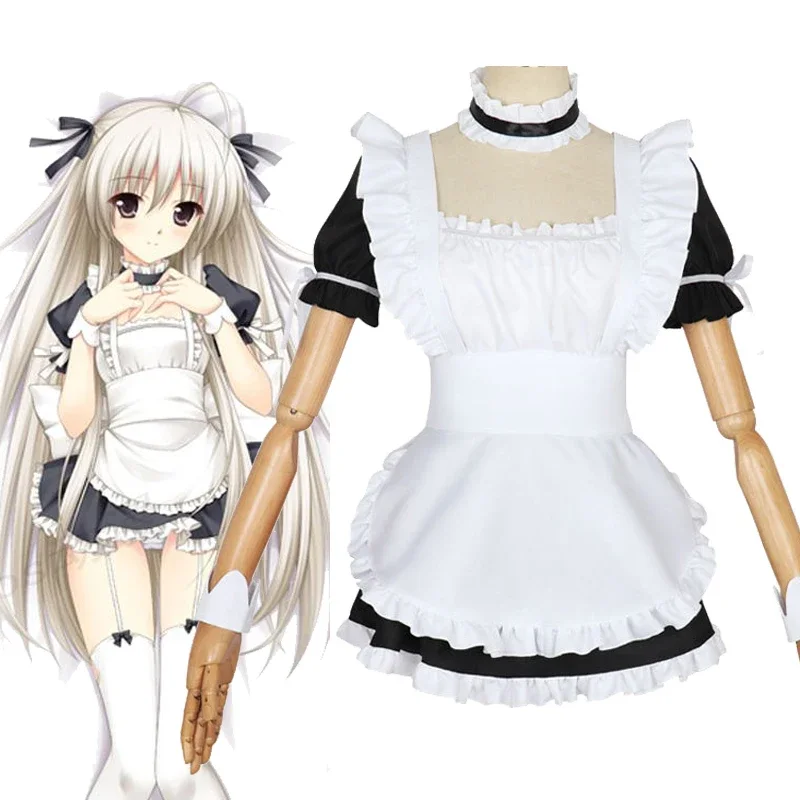 Anime Yosuga No Sora Cosplay Kasugano Sora Costume Women Girls White Maid Uniform Kawaii Lolita Dress For Halloween Party PA4699