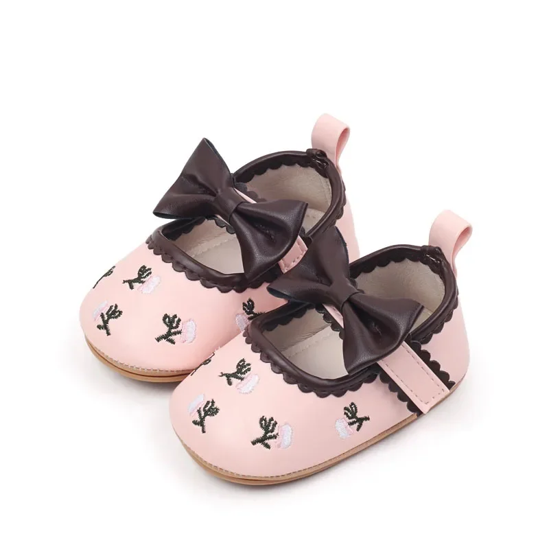 VISgogo 0-18 Months Baby Girls Mary Jane Flats Cute Floral Embroidery Dress Shoes Non-Slip Newborn Crib Shoes