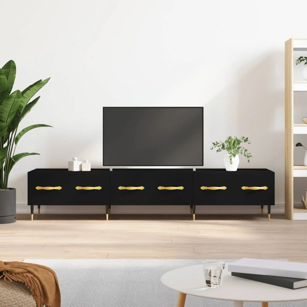 Schwarzer TV-Ständer 150 x 36 x 30 cm aus Sperrholz, moderner Luxus, schlichter Stil,